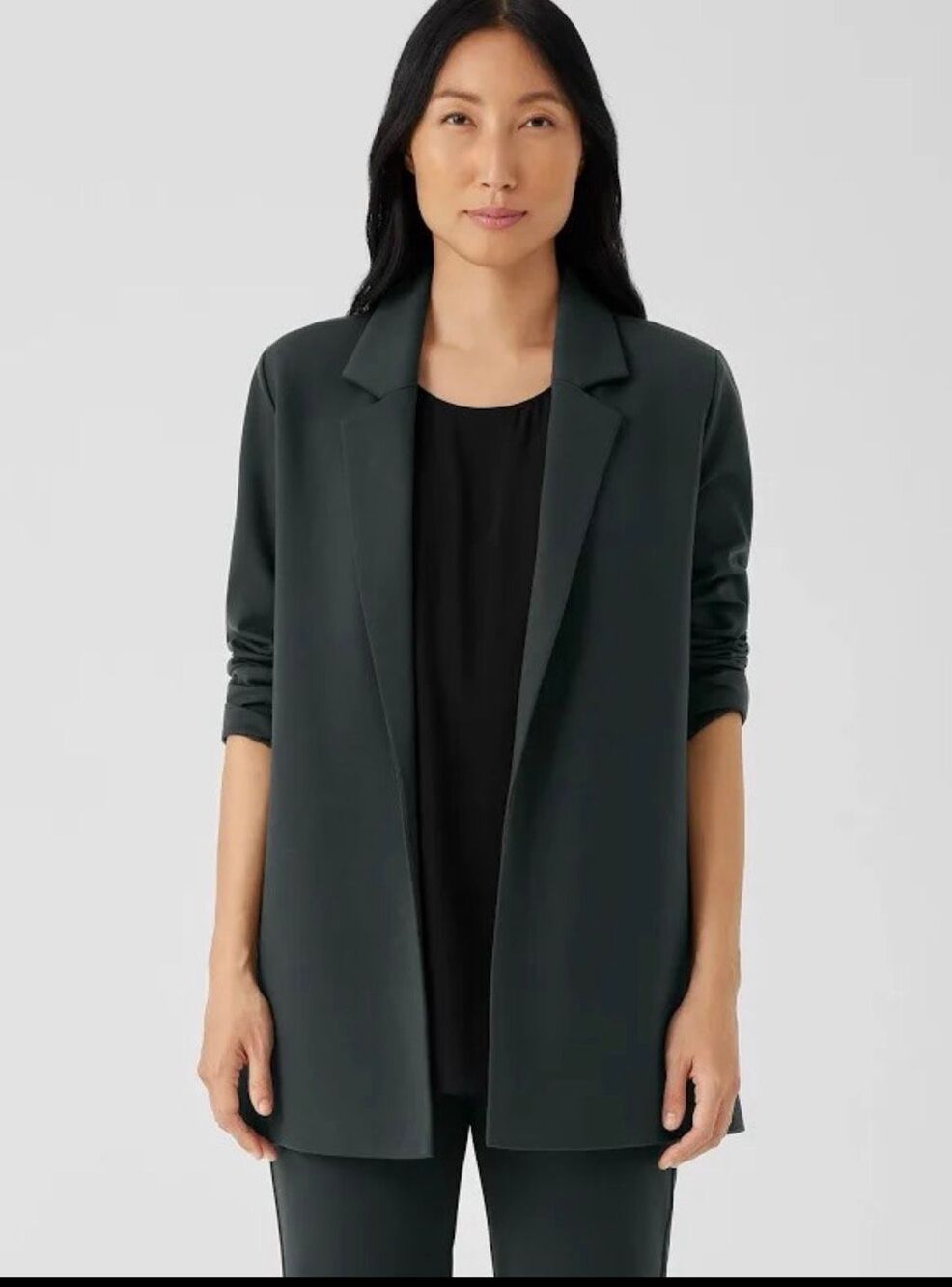 Eileen Fisher $328 Boiled Wool Jersey Open Front Blazer Olive M NEW